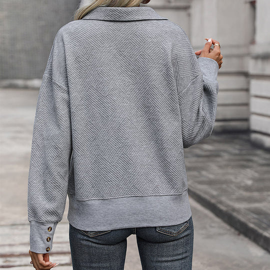 Damen Feinstruktur-Pullover mit Polokragen, Diamantwabenstruktur und Manschettenknöpfen Nord Taschen