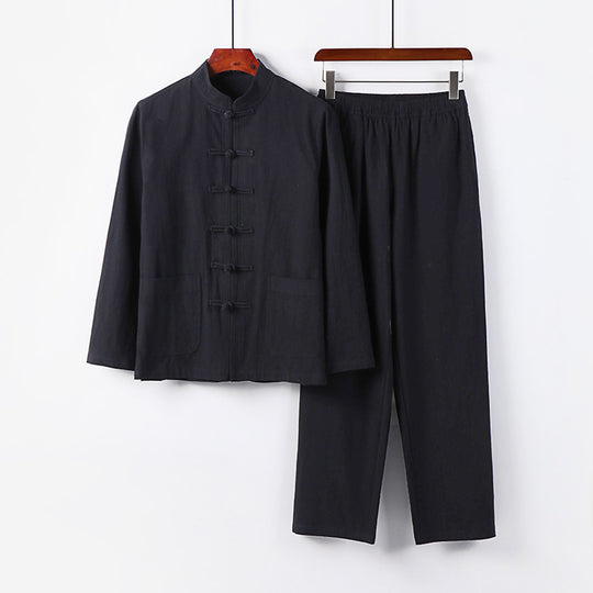 Herren Lockeres Hanfu-inspiriertes Freizeit-Set mit Stehkragen und Knotenverschlüssen Nord Taschen