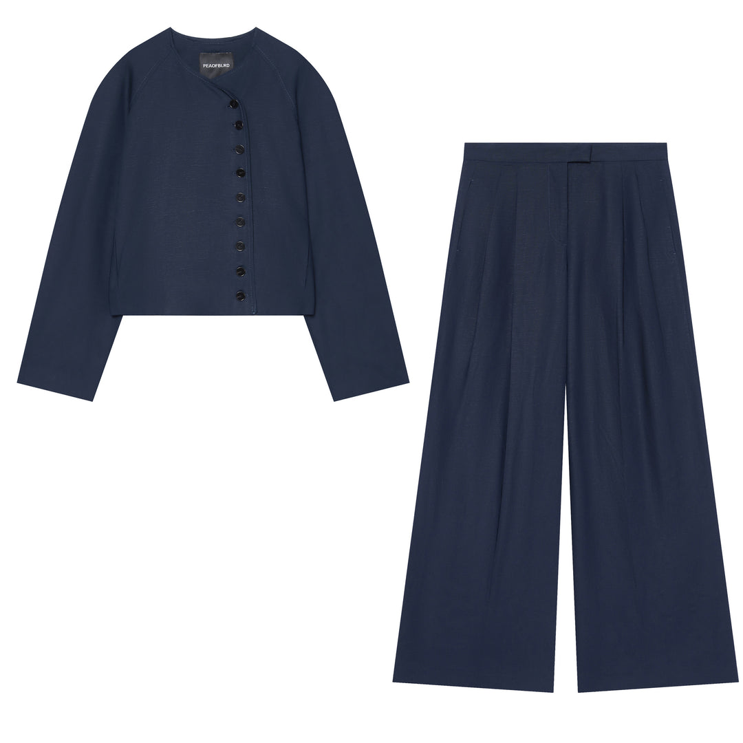 Damen weite High‑Waist Culottehose mit Bundfalten und verdecktem Verschluss Nord Taschen