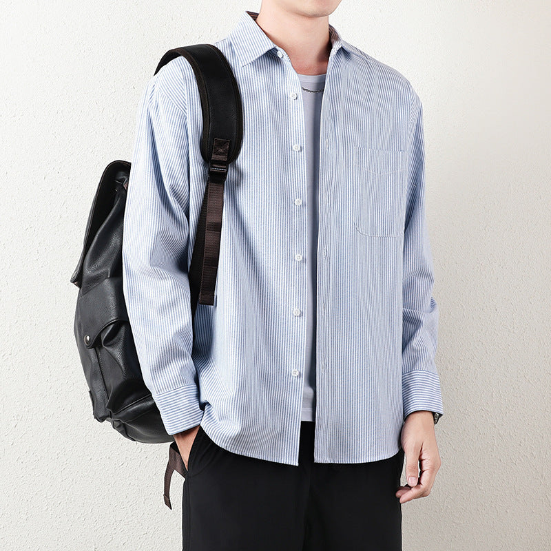 Herren Gestreiftes Oversize-Freizeithemd aus Baumwollmischung mit Brusttasche Nord Taschen