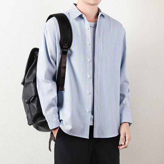 Herren Gestreiftes Oversize-Freizeithemd aus Baumwollmischung mit Brusttasche Nord Taschen