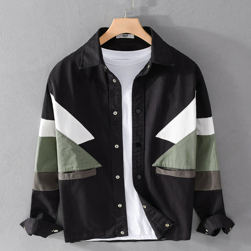 Herren Baumwoll-Overshirt im Layering-Stil mit geometrischen Colorblock-Einsätzen und Druckknopf-Leiste Nord Taschen
