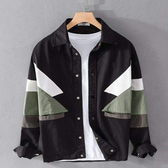 Herren Baumwoll-Overshirt im Layering-Stil mit geometrischen Colorblock-Einsätzen und Druckknopf-Leiste Nord Taschen