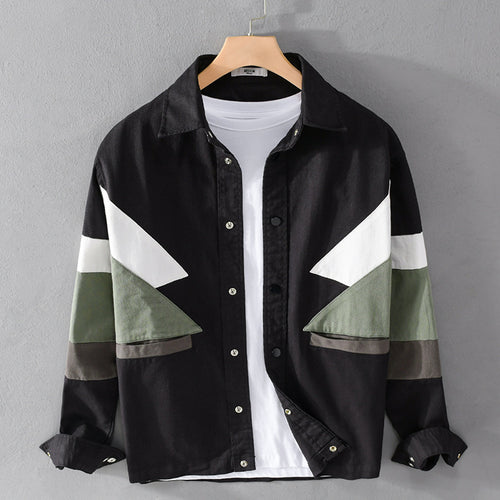 Herren Baumwoll-Overshirt im Layering-Stil mit geometrischen Colorblock-Einsätzen und Druckknopf-Leiste Nord Taschen