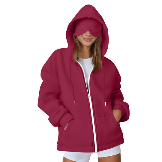 Damen Oversize-Kapuzenjacke mit integrierter Augenmaske und Reißverschluss Nord Taschen