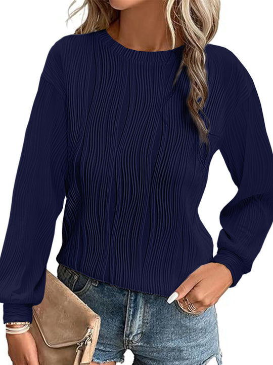 Damen Plissiertes Feinstrick-Longsleeve mit Rundhalsausschnitt Nord Taschen