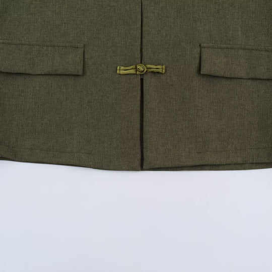 Damen Boxy Leinenblend-Jacke mit Stehkragen und chinesischen Knebelverschlüssen Nord Taschen