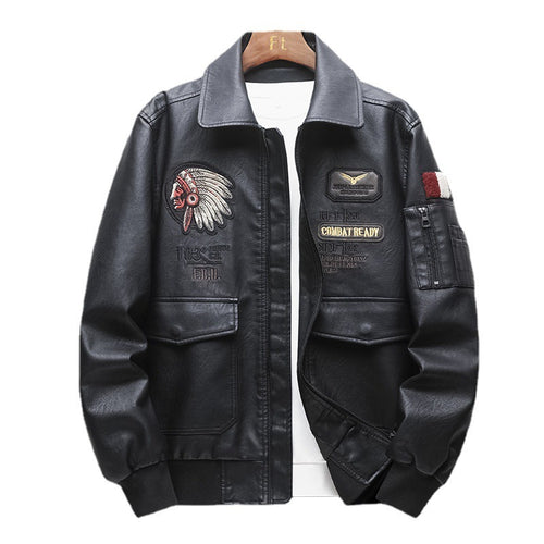 Herren Piloten‑Bomberjacke aus Kunstleder mit gestickten Patches und Rippbündchen Nord Taschen