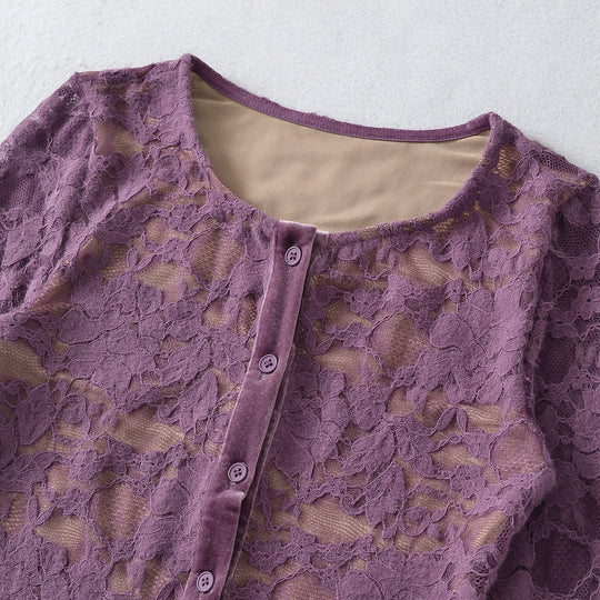 Damen Feiner Spitzen-Cardigan mit passendem Untertop und Samtbesatz Nord Taschen