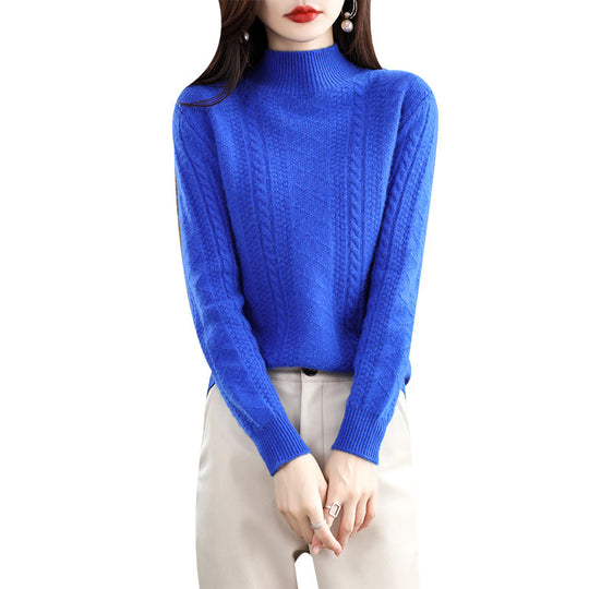 Damen Weicher Mohair‑Optik Mockneck‑Pullover mit Zopfmotiv und feinem Rippkragen Nord Taschen