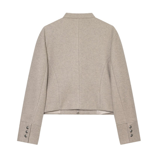 Damen Kurzjacke Military-inspirierte Wollmix‑Cropped Jacke mit Stehkragen, Epauletten und Zierknopfleiste Nord Taschen