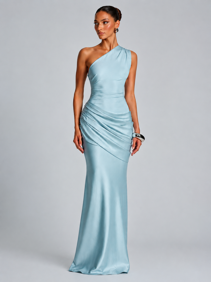 Damen elegantes asymmetrisches Satin-Abendkleid mit Drapé-Design Nord Taschen