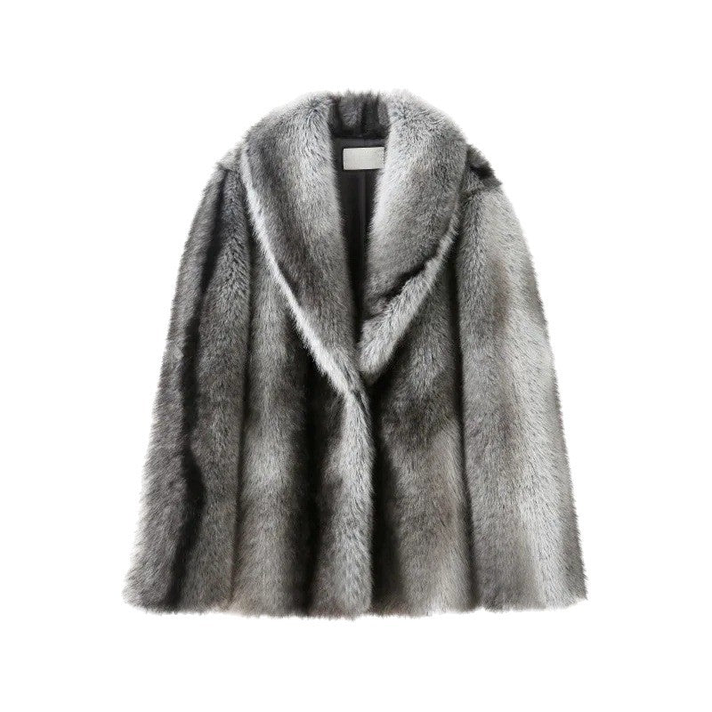 Damen Kurzmantel aus voluminösem Faux-Fur mit weitem Schalkragen Nord Taschen