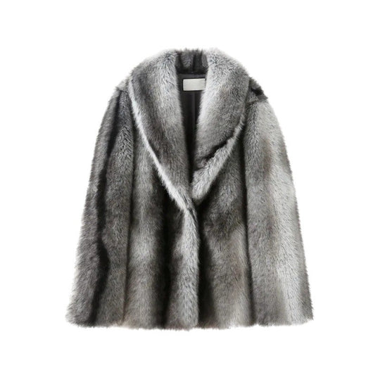 Damen Kurzmantel aus voluminösem Faux-Fur mit weitem Schalkragen Nord Taschen