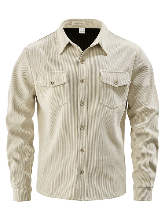 Herren Kordhemdjacke aus breitem Cord mit Pattentaschen und Hemdkragen Nord Taschen