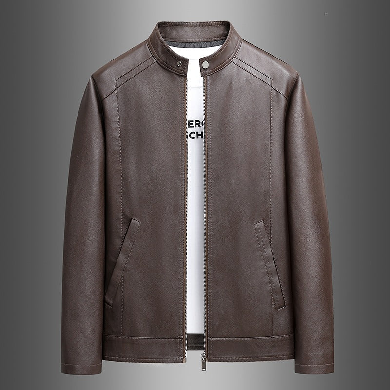 Herren Schlichte Kunstleder-Cityjacke mit Stehkragen, Zweiwege-Reißverschluss & Eingrifftaschen Nord Taschen