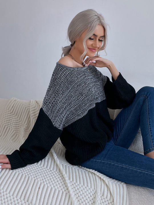Damen Oversize Wollmix-Pullover mit Carmenausschnitt, Strukturstrick und lässiger Tunika-Silhouette Nord Taschen