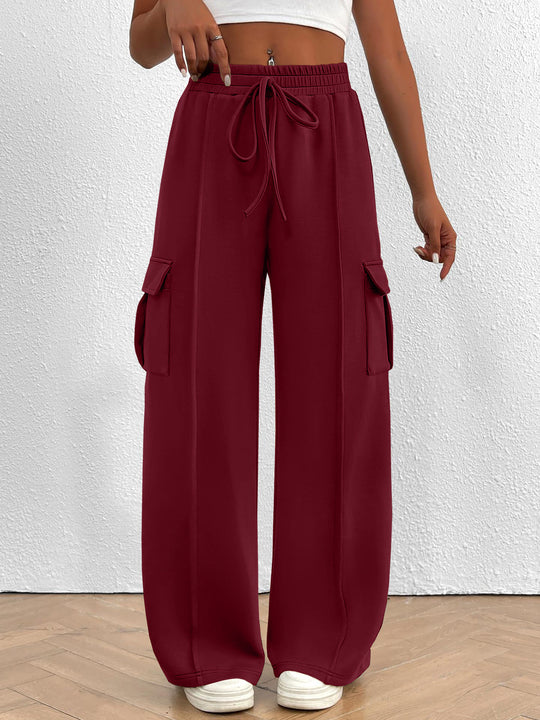 Damen Weite Cargo-Loungehose mit Tunnelzugbund und aufgesetzten Pattentaschen Nord Taschen