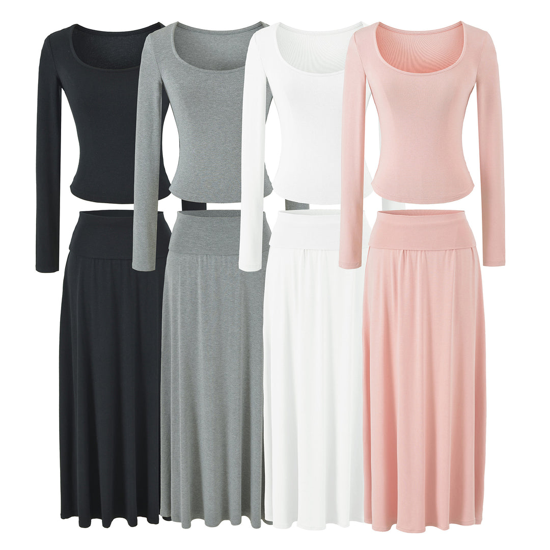 Damen Zweiteiliges Lounge-Set aus Stretch-Modal mit figurbetontem Langarm-Top und Maxirock Nord Taschen