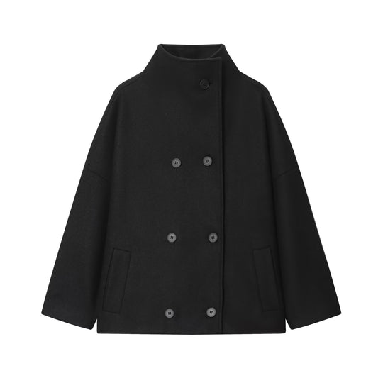 Damen Kurzes Cape-Mantel aus Wollmix mit hohem Stehkragen und doppelreihiger Knopfleiste Nord Taschen