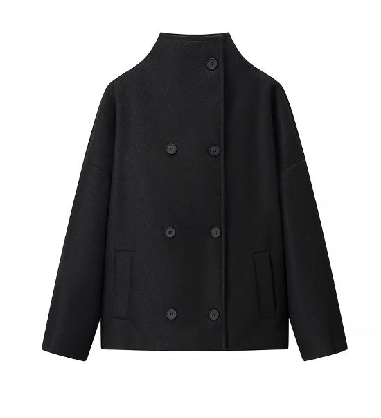 Damen 200+ boxy Wollmix Kurzjacke mit Stehkragen und verdeckter Doppelknopfleiste Nord Taschen