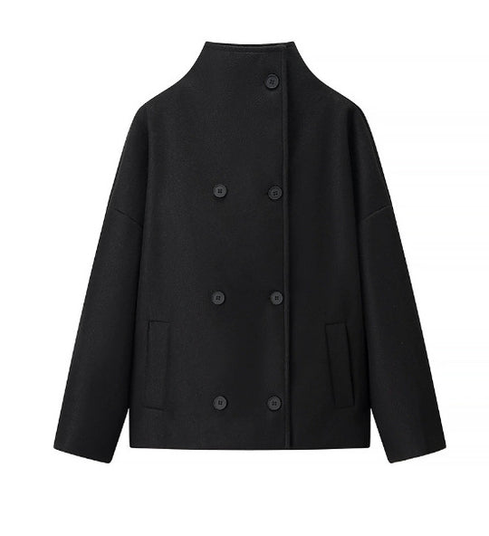 Damen 200+ boxy Wollmix Kurzjacke mit Stehkragen und verdeckter Doppelknopfleiste Nord Taschen