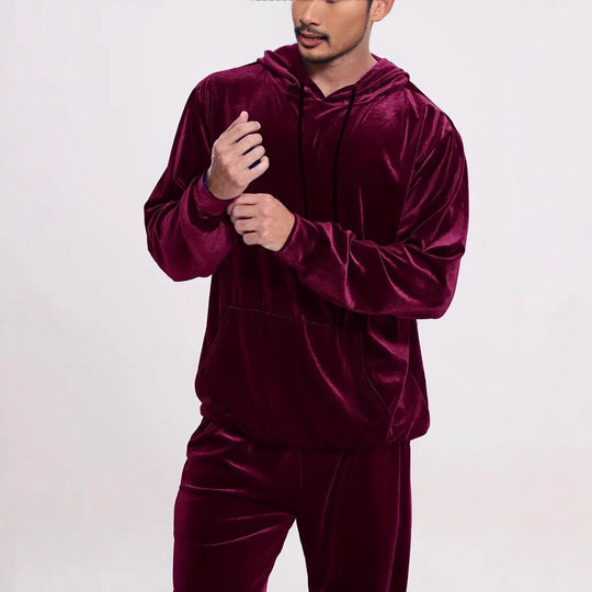 Herren Samt-Trainingsanzug mit Kapuzenpullover und gerader Jogginghose Nord Taschen