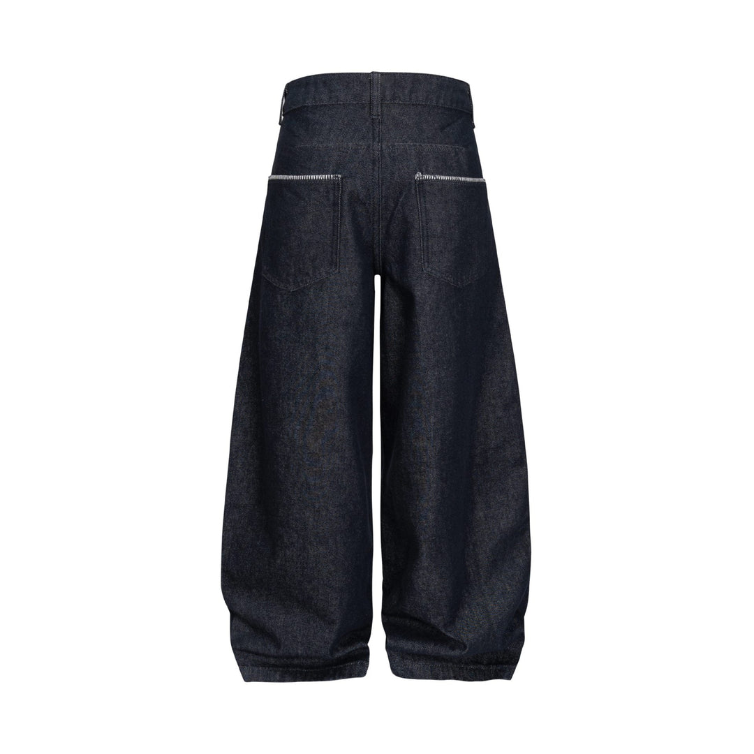 Damen Weite Denim-Hose im Culotte-Style mit hohem Bund und elastischem Saum Nord Taschen