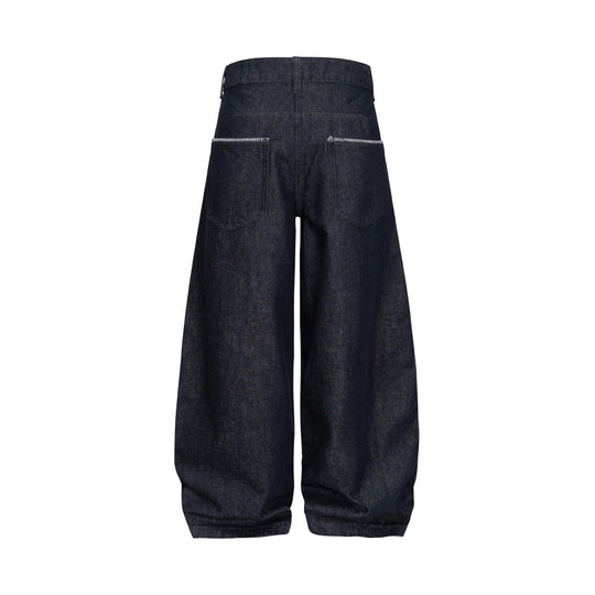 Damen Weite Denim-Hose im Culotte-Style mit hohem Bund und elastischem Saum Nord Taschen