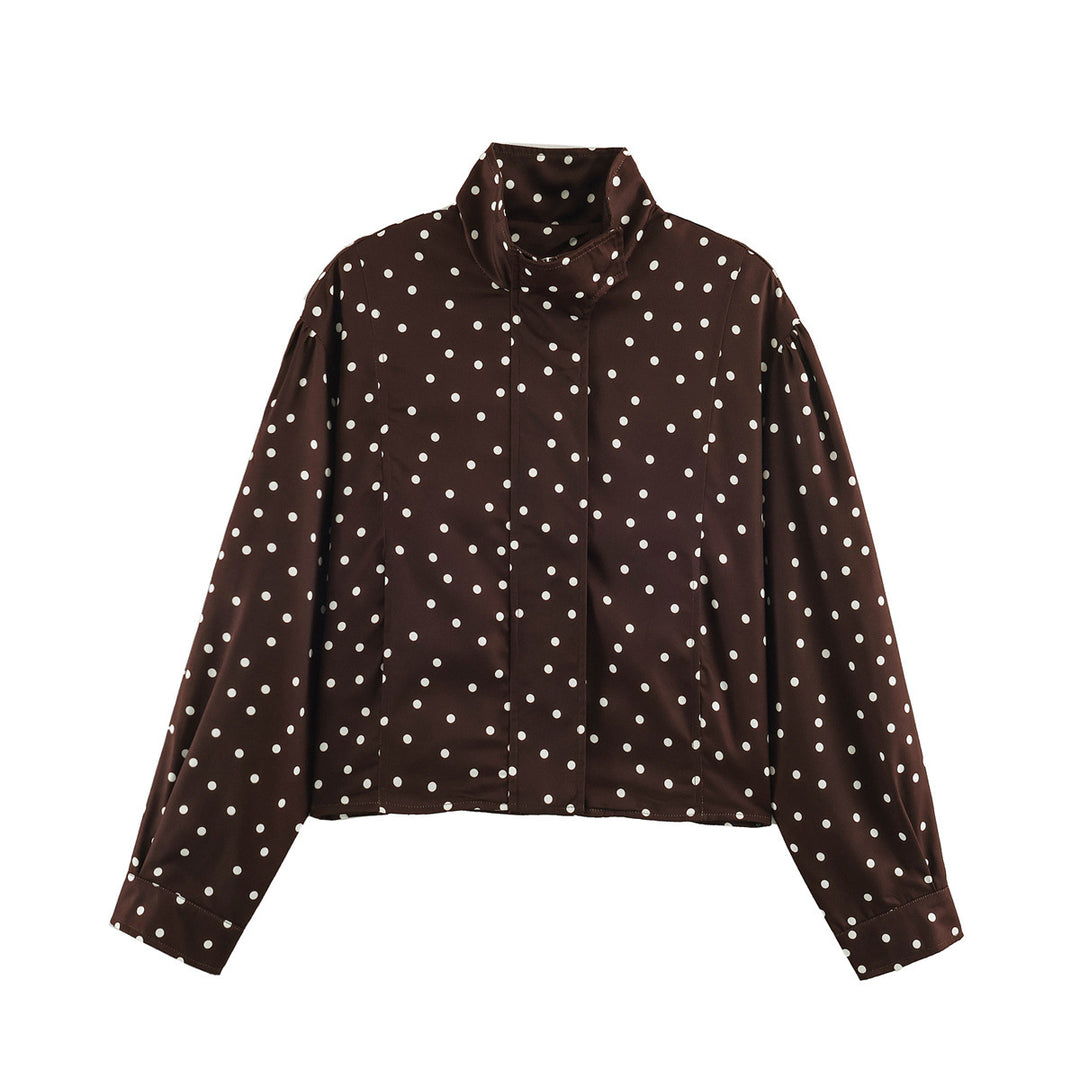 Damen Gepunktete Cropped-Jacke im Boxy-Cut mit hohem Stehkragen Nord Taschen