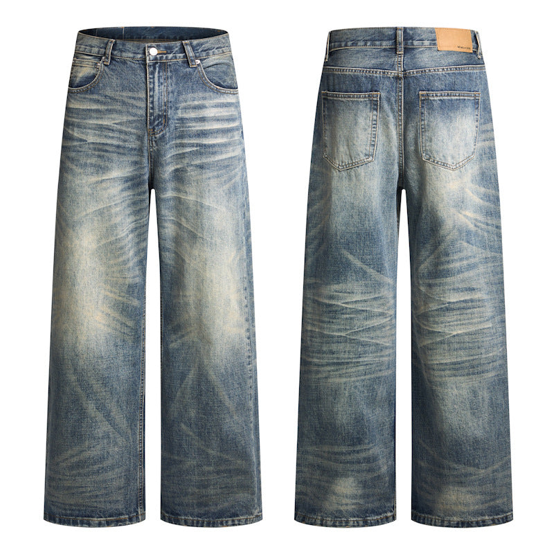 Herren Extremweite Vintage-Denim Baggy-Jeans mit tiefem Schritt und extra langer Saumlänge Nord Taschen