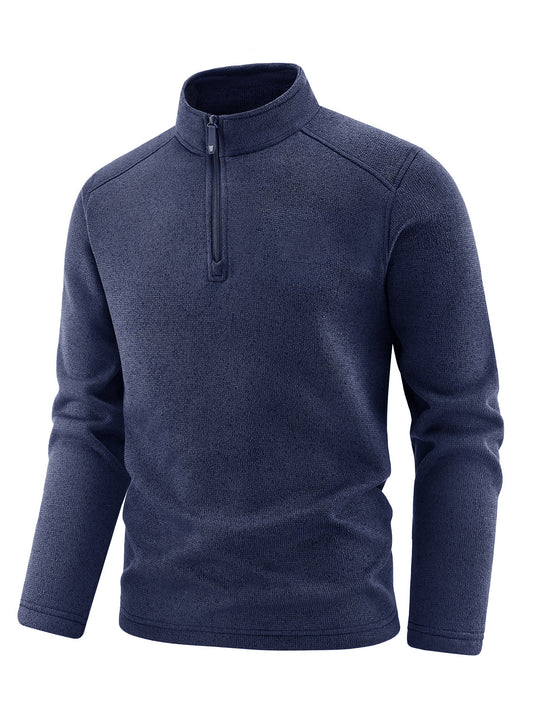 Herren Thermischer Strick-Fleecepullover mit halbem Reißverschluss und Stehkragen Nord Taschen