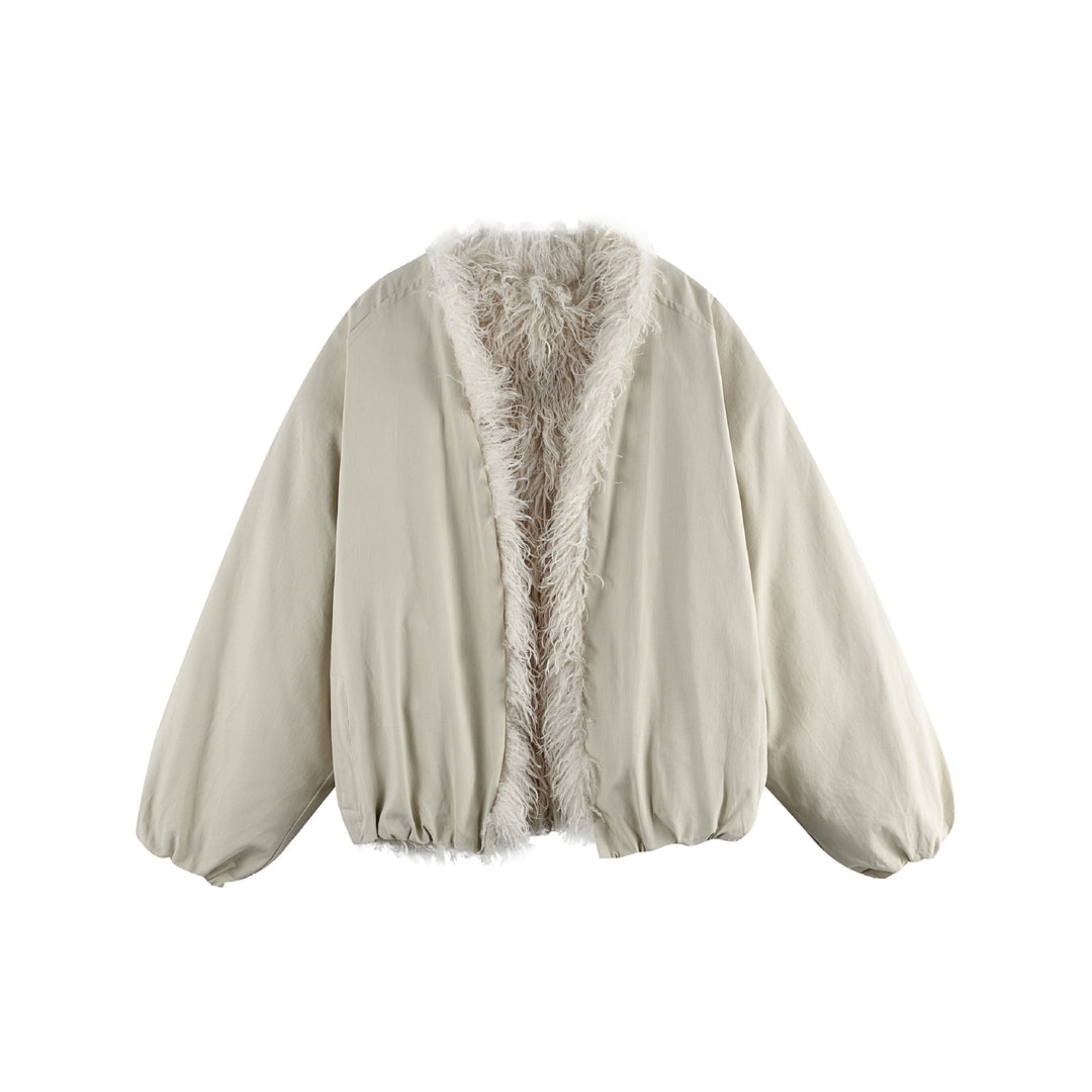Damen Kurzblouson im Oversize‑Cut mit voluminösem Teddyfutter und elastischem Saum Nord Taschen