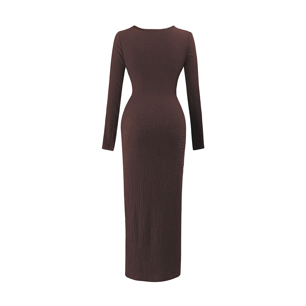Damen asymmetrisches Wickel-Midikleid mit Ziergürtel, Drapierung und hohem Beinschlitz Nord Taschen
