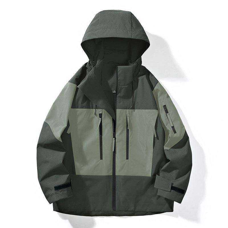 Herren Wasserabweisende Colorblock-Outdoorjacke mit Kapuze, Mehrfach-Reißverschlusstaschen und verstellbaren Bündchen Nord Taschen
