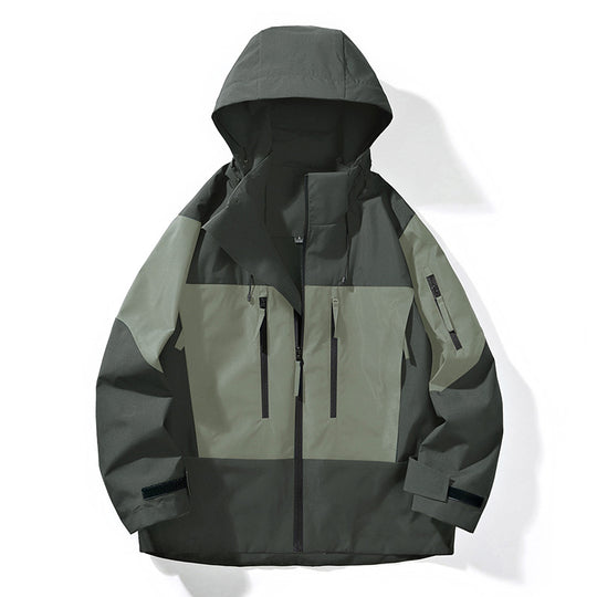 Herren Wasserabweisende Colorblock-Outdoorjacke mit Kapuze, Mehrfach-Reißverschlusstaschen und verstellbaren Bündchen Nord Taschen