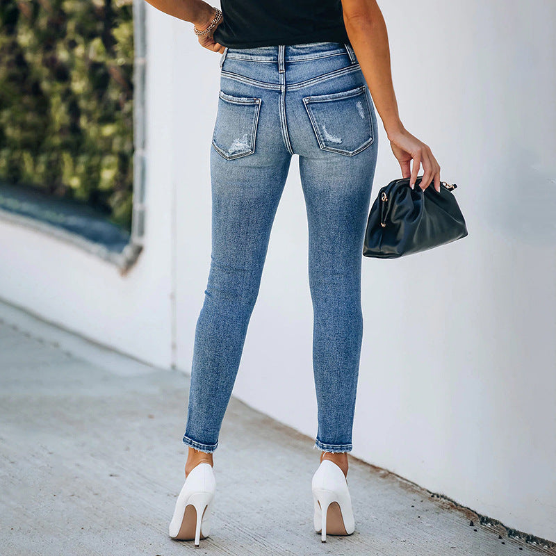Damen Hochtaillierte Skinny-Jeans mit Knopfverschluss und Stretch Nord Taschen