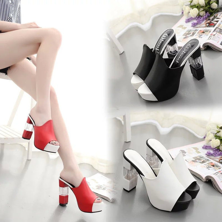 Damen hochwertige Plateau-Mules mit transparentem Blockabsatz Nord Taschen
