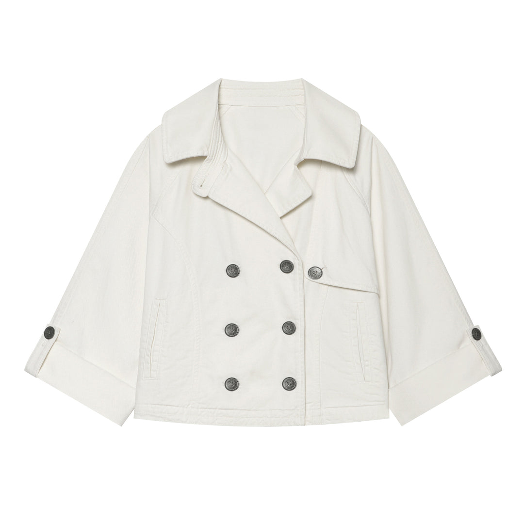 Damen Kurzer Doppelreiher‑Cape‑Trench mit weitem Ärmel und Umschlagdetail Nord Taschen