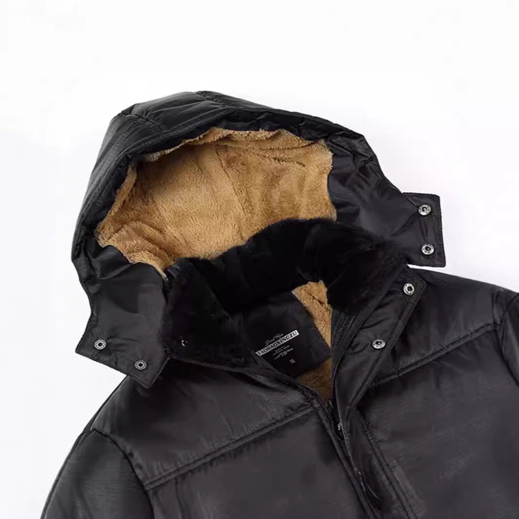 Herren Langer Thermoisolierter Steppparka mit Teddy-Innenfutter, Kapuze und Klappentaschen Nord Taschen