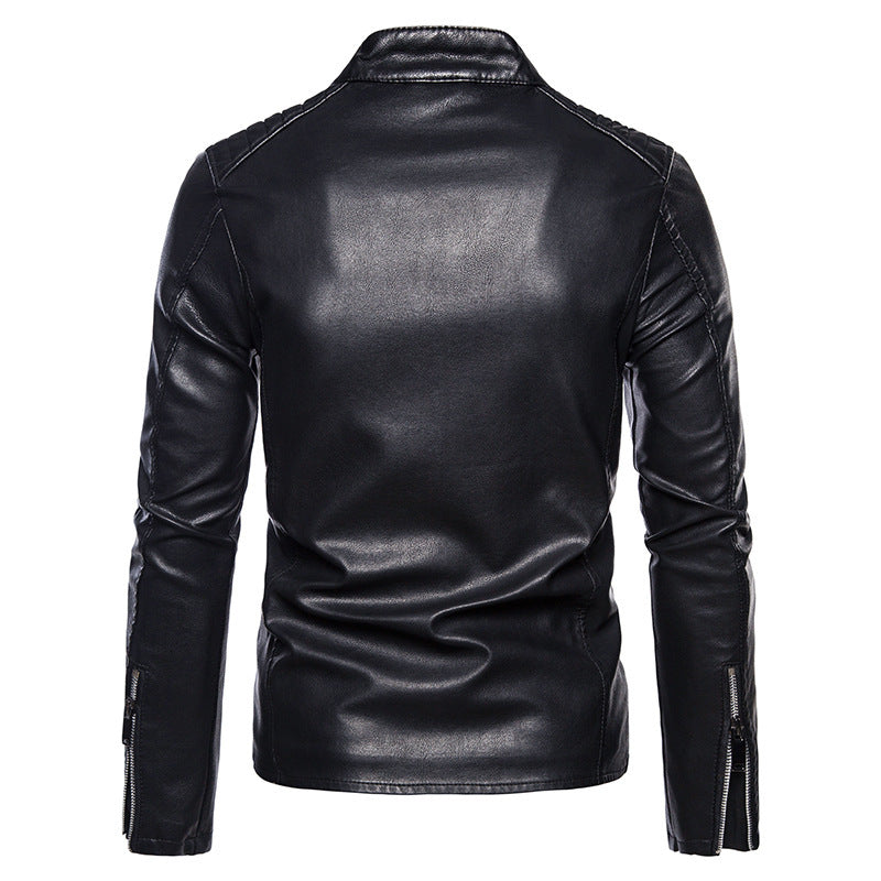 Herren Slim-Fit Kunstleder‑Motojacke im Aviator‑Minimalstil mit Stehkragen und Reißverschlusstaschen Nord Taschen
