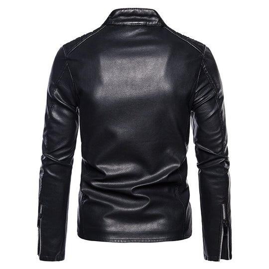 Herren Slim-Fit Kunstleder‑Motojacke im Aviator‑Minimalstil mit Stehkragen und Reißverschlusstaschen Nord Taschen