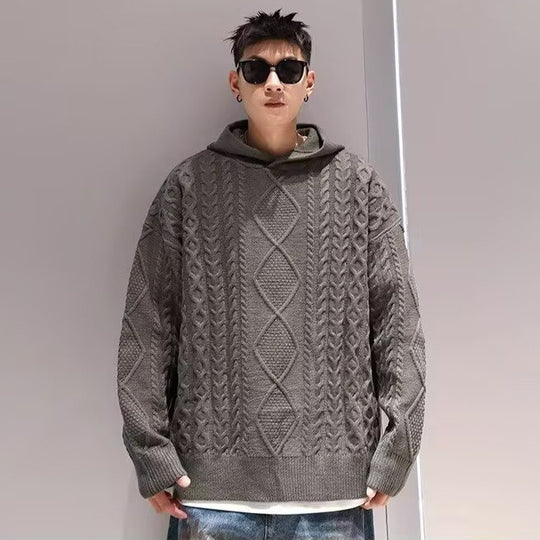 Herren Grobstrick Pullover mit Kapuze Nord Taschen