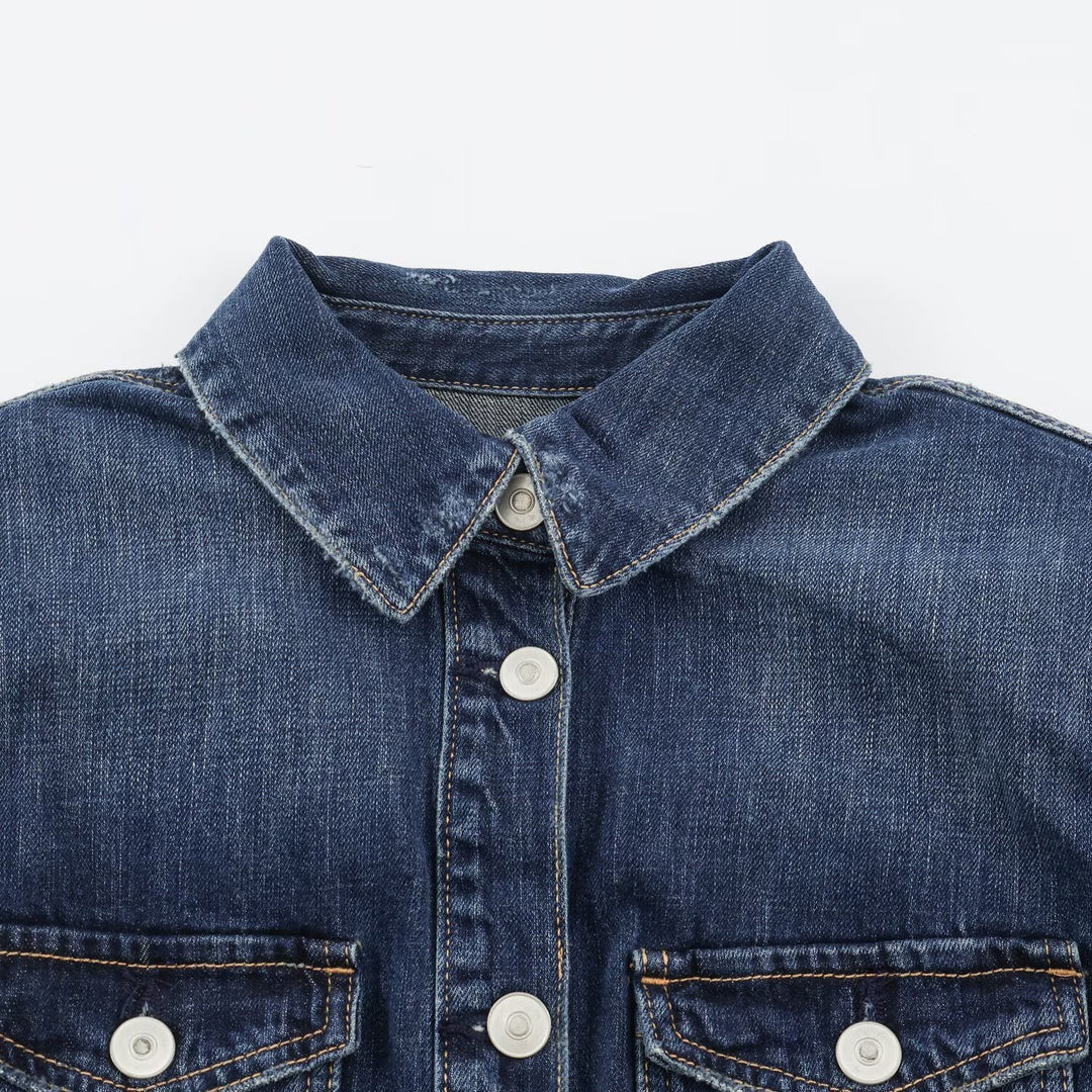 Damen Geradliniges Denim-Hemdkleid mit durchgehender Knopfleiste und Brusttaschen Nord Taschen