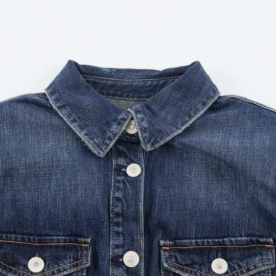 Damen Geradliniges Denim-Hemdkleid mit durchgehender Knopfleiste und Brusttaschen Nord Taschen