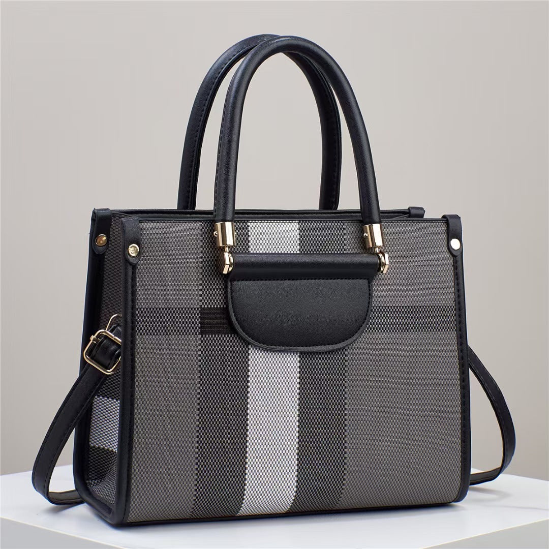 Damen elegante Handtasche mit kontrastreichem Karomuster und abnehmbarem Schultergurt Nord Taschen
