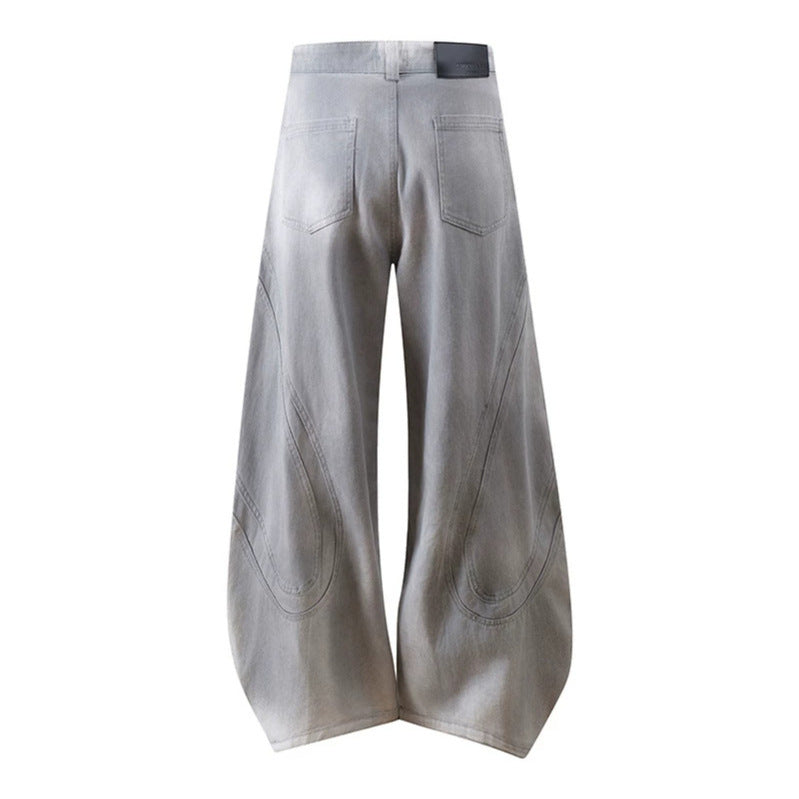 Damen Weite Ballon-Denim-Culotte mit hoher Taille, Teilungsnähten und markanten Knie-Panels Nord Taschen