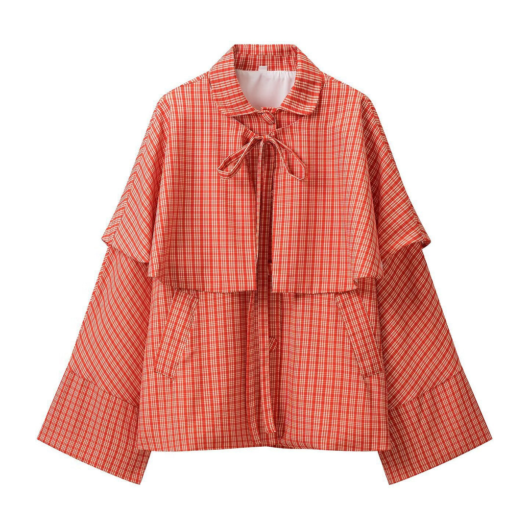Damen Weite Capejacke mit überlappender Schulterpasse und Schleifenverschluss Nord Taschen