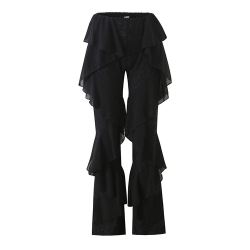 Damen Rüschenhose mit Spitze, ausgestelltem Schlag und mehrlagigen Chiffon-Volants Nord Taschen