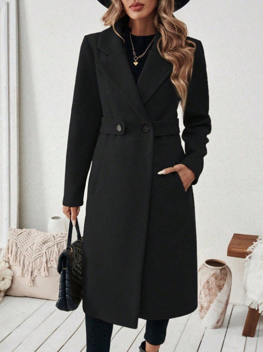 Damen Longline-Mantel mit Reverskragen und Pattentaschen-Detail Nord Taschen